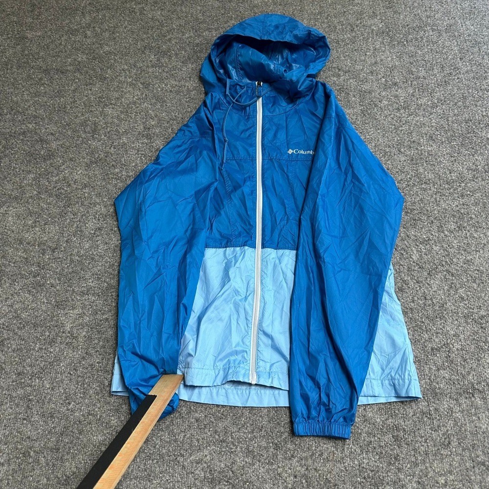 Columbia Jacket Womens Size S Blue Colorblock Hooded Full Zip Windbreaker XL3339